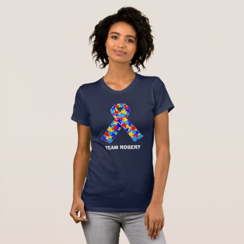 Custom Autism Awareness Ribbon Team Walk Womens T_Shirt