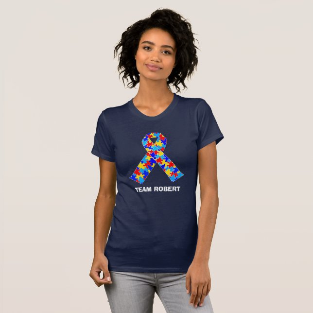 Custom Autism Awareness Ribbon Team Walk Women's T-Shirt (Front Full)