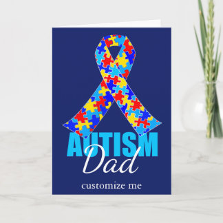 Custom Autism Dad Blue Ribbon Birthday Card