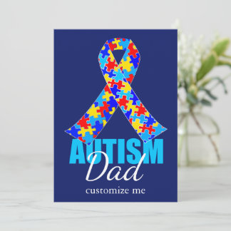 Custom Autism Dad Blue Ribbon Father's Day Card