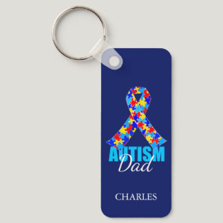 Custom Autism Dad Blue Ribbon Keychain