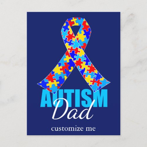 Custom Autism Dad Blue Ribbon Postcard