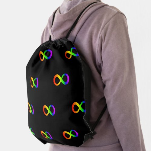 Custom Autism Infinity Rainbow Symbol ID ALERT Drawstring Bag