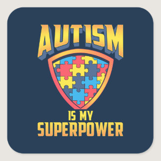 Custom Autism Is My Superpower Puzzle Square Sticker