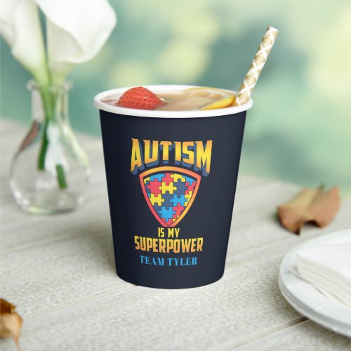 Custom Autism Is My Superpower Puzzle Team Name Paper Cups