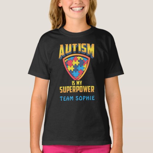 Custom Autism Is My Superpower Puzzle Team Name T_Shirt