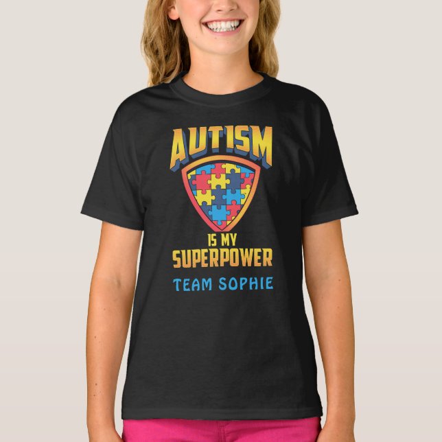 Custom Autism Is My Superpower Puzzle Team Name T-Shirt (Front)