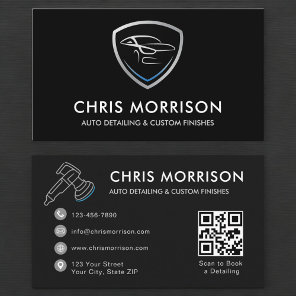 Custom Auto Detailing QR Code Service Shield Logo Business Card