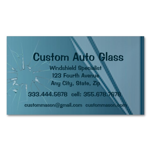 Custom Auto Glass Windshield Replacement Rock Chip Business Card Magnet (Front)