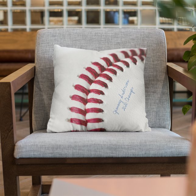 Custom Autographed Close-up Baseball Photo Throw Pillow (Creator Uploaded)