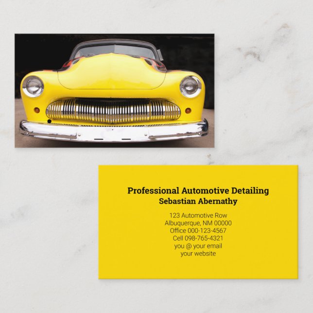 Custom Automotive Occupation Yellow Automobile  Business Card (Front/Back)