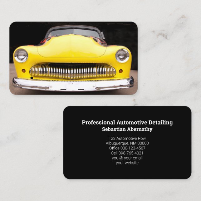 Custom Automotive Occupation Yellow Automobile Business Card (Front/Back)