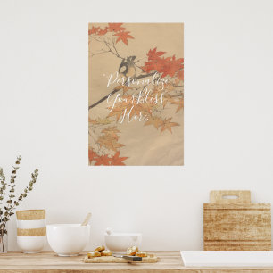 CUSTOM Autumn Bird & Fall Leaves Print by Imao