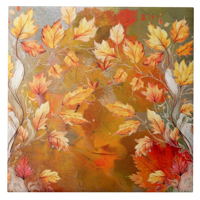 Custom Autumn Leaves  Ceramic Tile (Front)