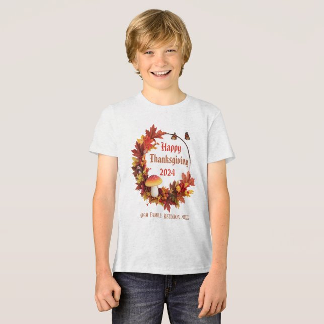 Custom Autumn Leaves Happy Thanksgiving  Tri-Blend Shirt (Front Full)