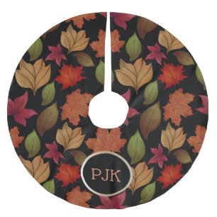 Custom autumn leaves on black tree skirt