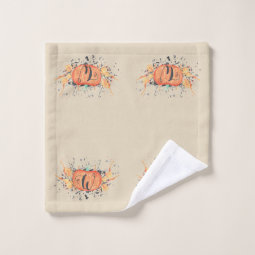 Custom Autumn Monogram Watercolor Pumpkin Bath Towel Set | Zazzle
