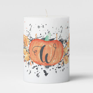 Custom Autumn Monogram Watercolor Pumpkin Pillar Candle