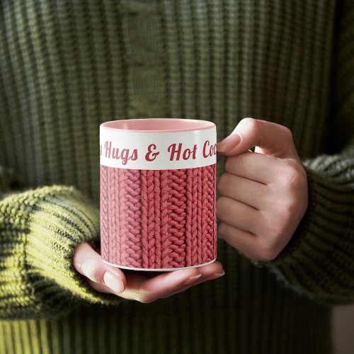 Custom Autumn Pink Cozy Winter  Hugs  Hot Cocoa  Mug