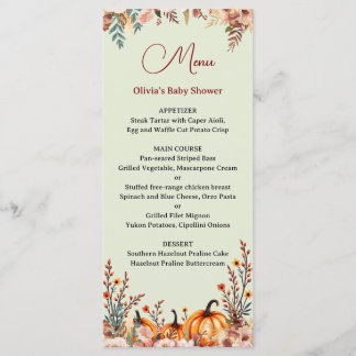 Custom Autumn Pumpkin Baby Shower Flat Menu