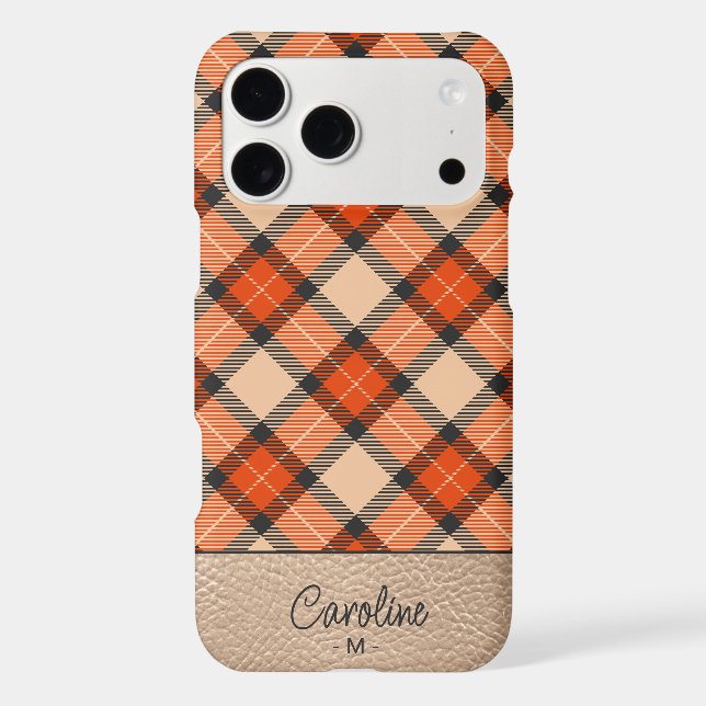 Custom Autumn Pumpkin Orange Brown Tartan Pattern Iphone Case (Back)