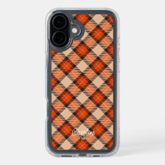 Custom Autumn Pumpkin Orange Brown Tartan Pattern iPhone 16 Plus Case