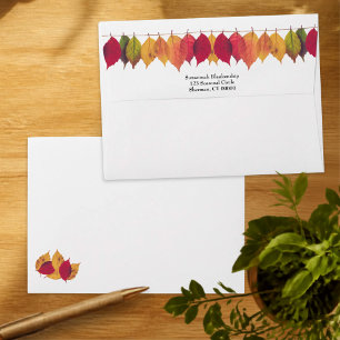 Custom Autumn Seasonal Leaf Back Flap Border Envelope