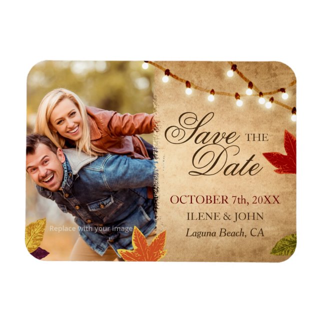Custom Autumn Wedding Save the Date Photo Magnets (Horizontal)