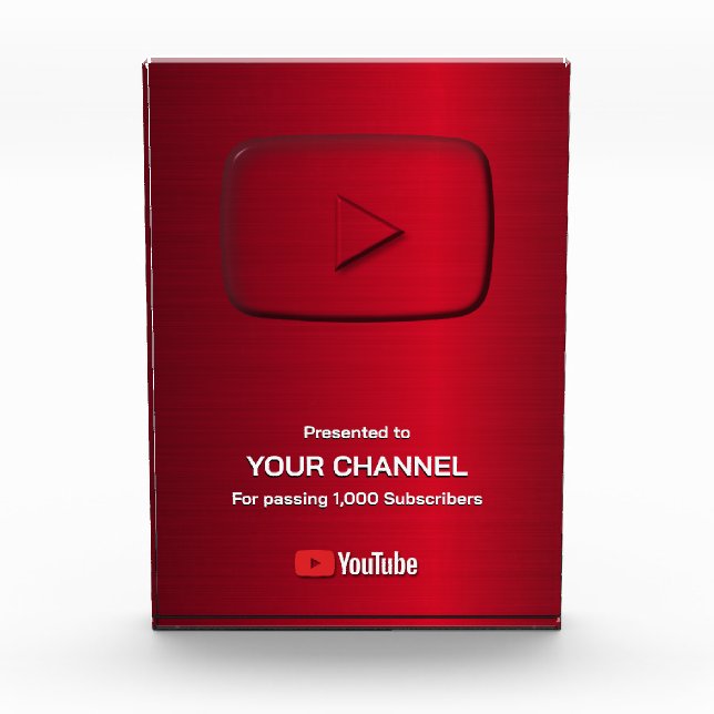 Custom award Play Button display plaque (Front)