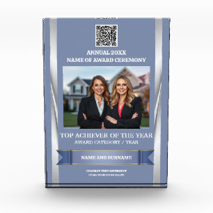 Custom award Silver blue photo logo personalize