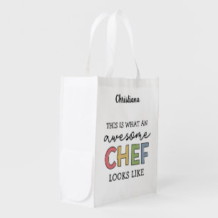 Custom Awesome Chef Gifts Best Chef Ever Funny Grocery Bag