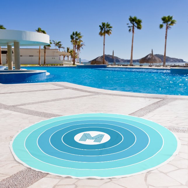 Custom Azure Blue Aqua Turquoise White Stripes Beach Towel (Pool)