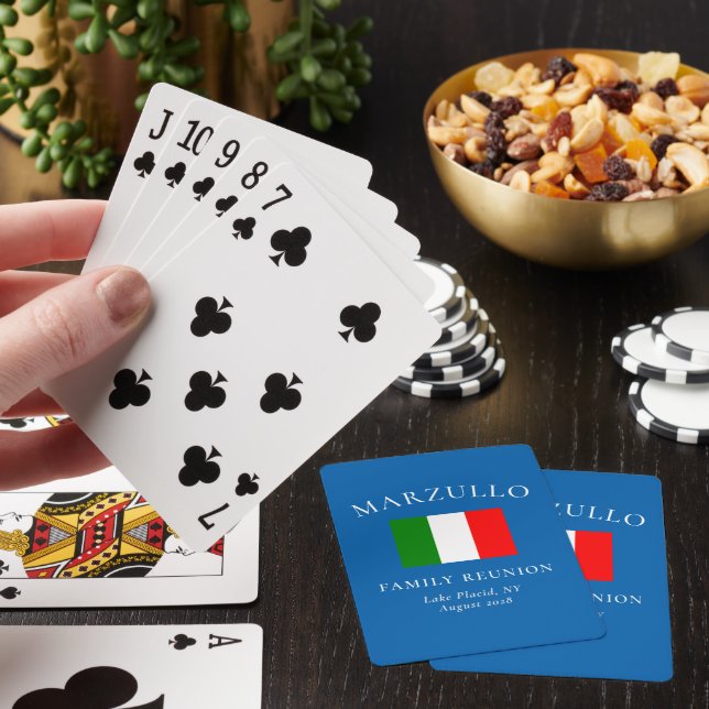 Custom Azure Blue Family Reunion Favor Poker Cards (In Situ)