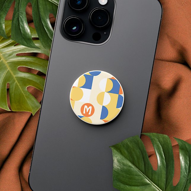 Custom Azure Blue Sunny Yellow Retro Art Pattern PopSocket (Creator Uploaded)