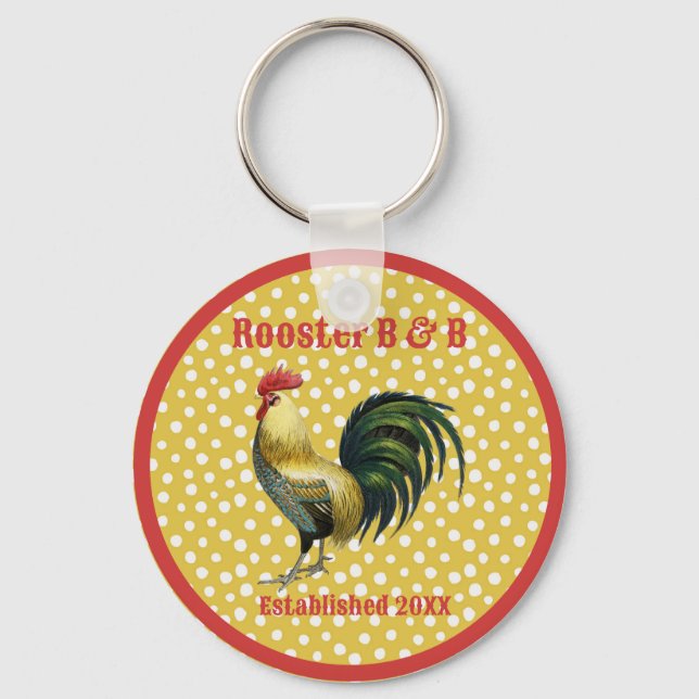 Custom B & B Country Rooster Farmhouse  Keychain (Front)