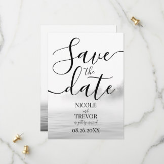 Custom B&W Lake Fog Calligraphy Wedding Save The Date