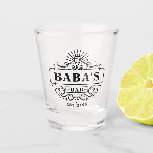 Custom Babas Bar Year Established Shot Glass