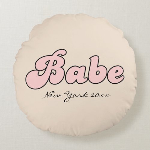 Custom Babe bachelorette retro  Round Pillow