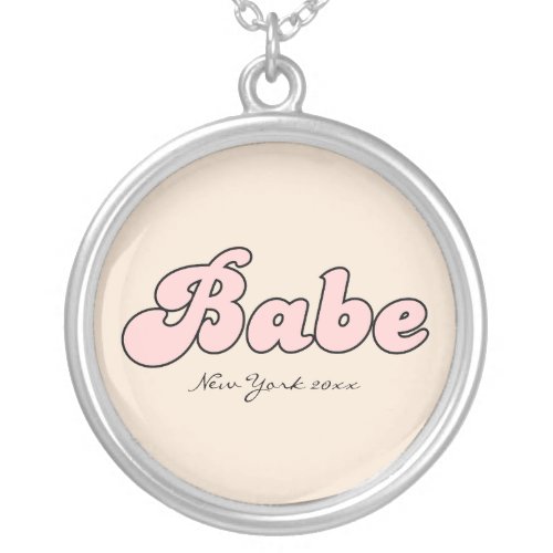 Custom Babe bachelorette retro  Silver Plated Necklace