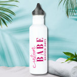 Custom Babe Funny Saying Personalized Name Stainless Steel Water Bottle<br><div class="desc">Custom Babe Funny Saying Personalized Name Water Bottle features a simple design with the text "custom babe" in modern bright pink calligraphy script typography and personalized with your name. Perfect for a fun gift for mom, best friends, girlfriend, for birthday, Christmas, holidays, Mother's Day and more. Designed by Evco Studio...</div>