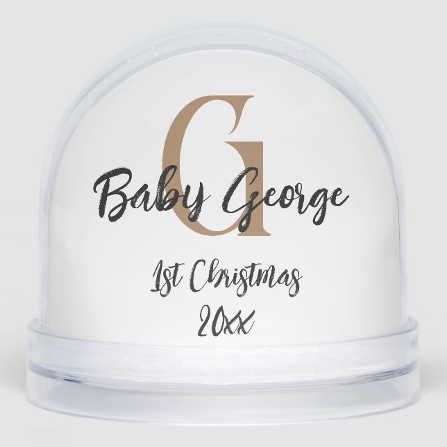 Custom Baby 1st Christmas unisex monogram  Snow Globe (Front)