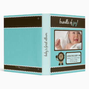 Custom Baby Album: Aqua Lion Bundle of Joy 3 Ring Binder