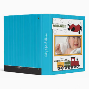 Custom Baby Album: Aqua Planes and Trains Binder