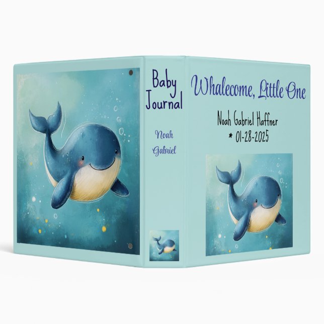 Custom Baby Album, Scrapbooking Binder, Whale,  3 Ring Binder (Background)