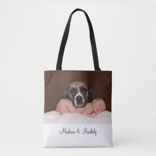 Custom Baby And Dog Photo Double Sided Tote