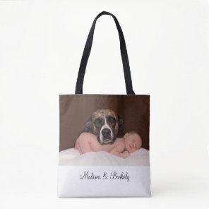 Custom Baby And Dog Photo Double Sided Tote Bag