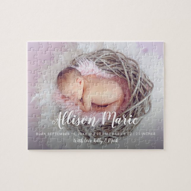 Custom Baby Announcement Newborn Keepsake Gift Jigsaw Puzzle (Horizontal)