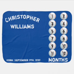 Custom Baby Baller Baseball Month Milestone Baby Blanket