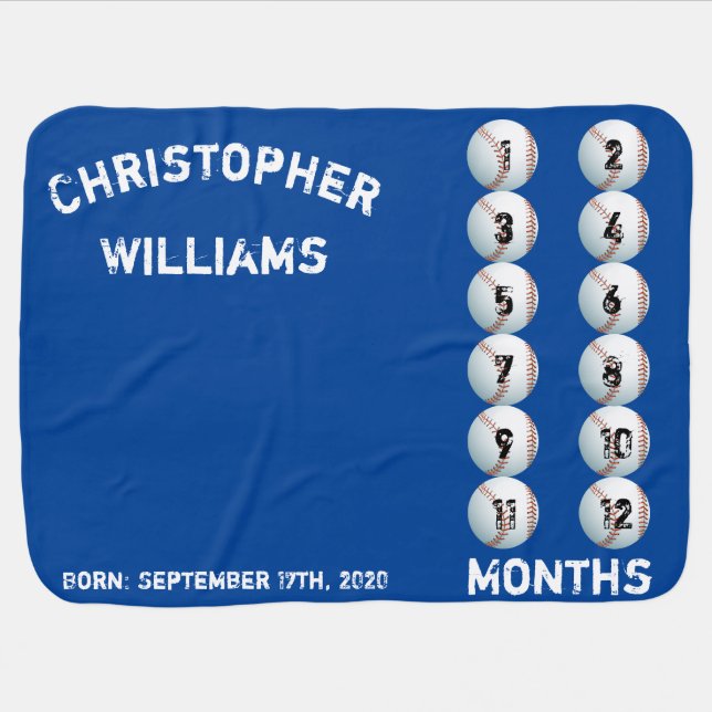 Custom Baby Baller Baseball Month Milestone Blanket (Horizontal)