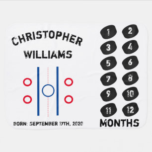 Custom Baby Baller Ice Hockey Month Milestone Baby Blanket